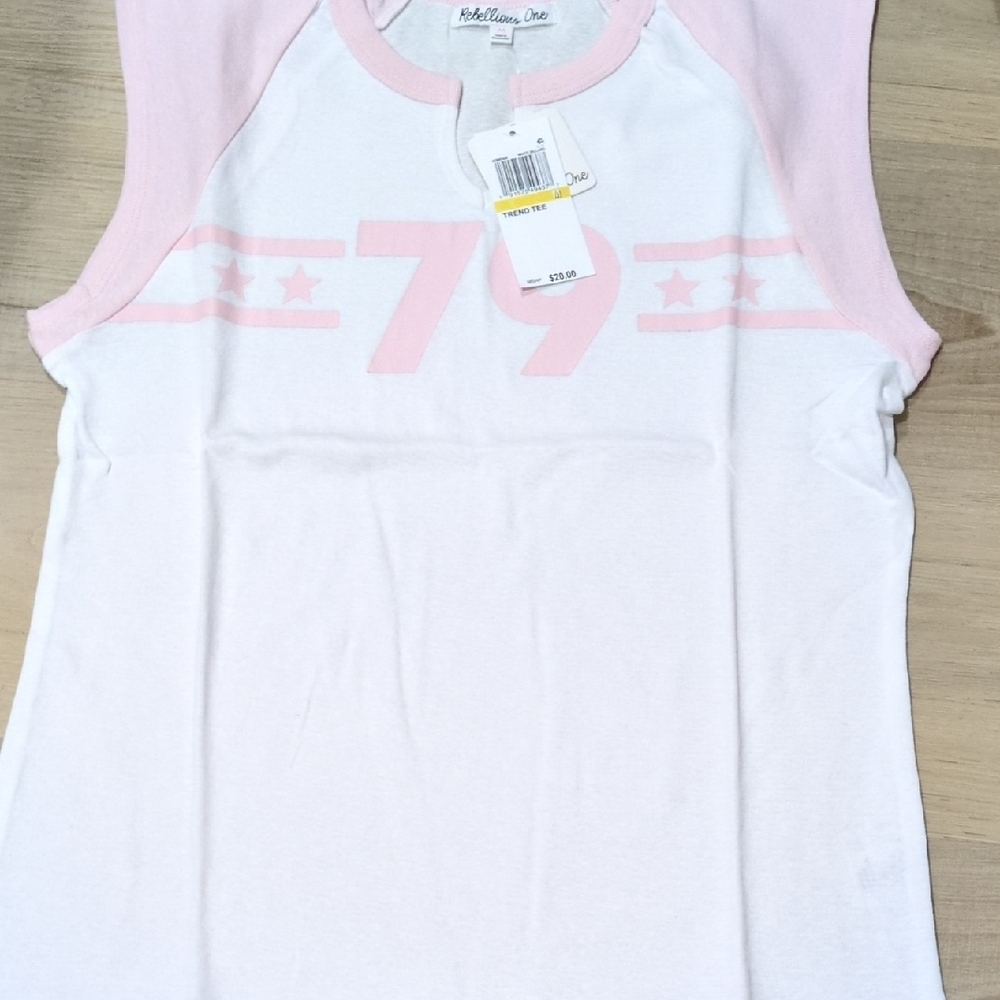 Rebellious One White Tee with Pink Trim